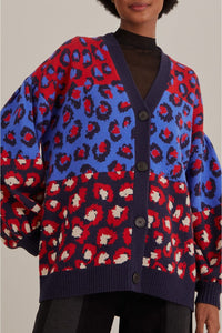 Cardigan en maille à motifs Léopard - Bleu