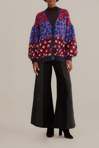 Cardigan en maille à motifs Léopard - Bleu