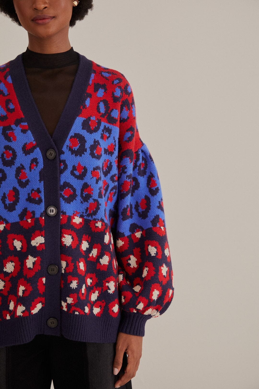 Cardigan en maille à motifs Léopard - Bleu