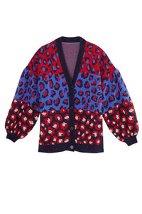 Cardigan en maille à motifs Léopard - Bleu
