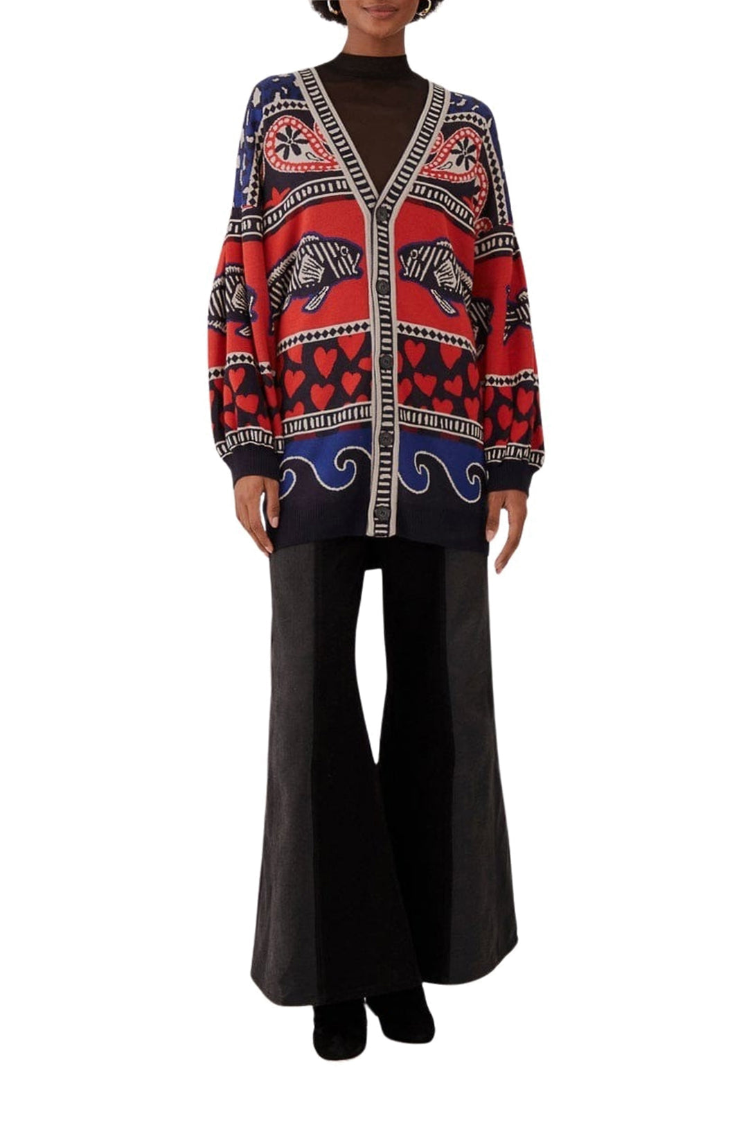 Cardigan en maille à imprimés - Bleu