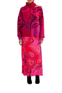 Pull à fleurs audacieuses en maille - Rose