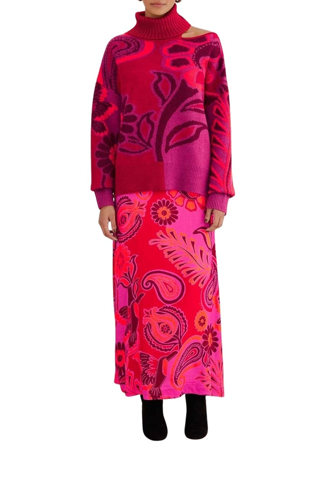 Pull à fleurs audacieuses en maille - Rose