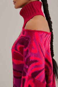 Pull à fleurs audacieuses en maille - Rose