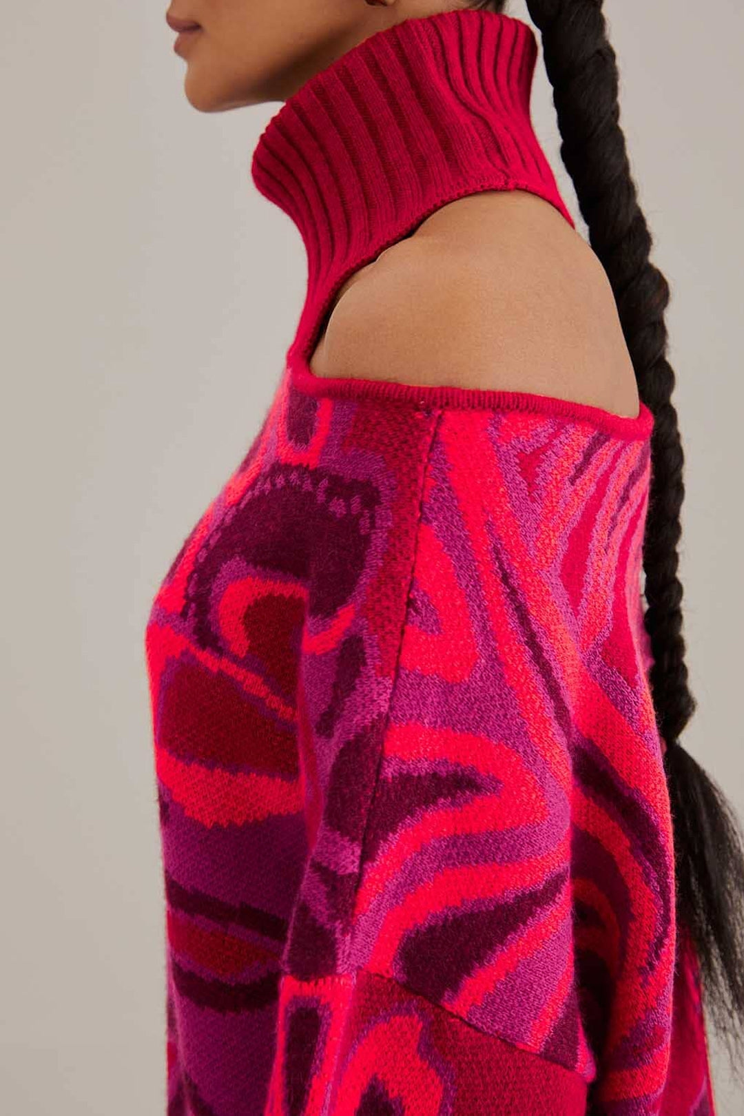 Pull à fleurs audacieuses en maille - Rose