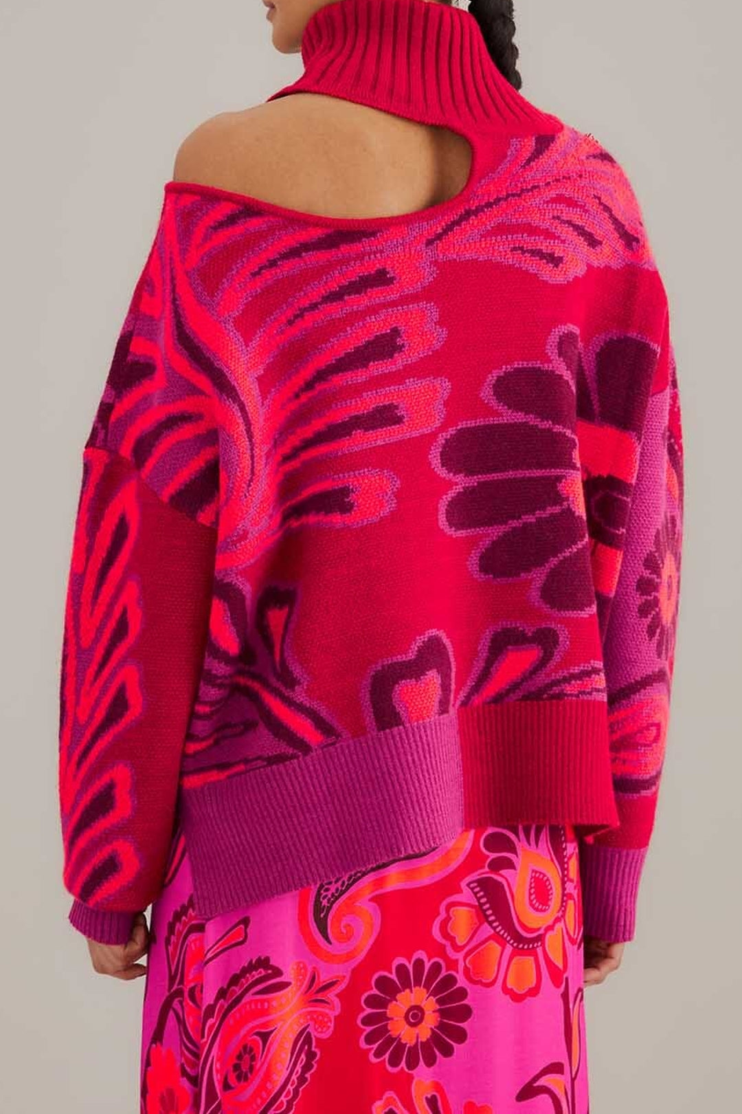 Pull à fleurs audacieuses en maille - Rose