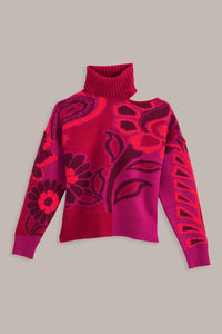 Pull à fleurs audacieuses en maille - Rose