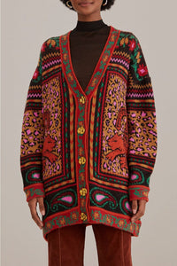 Cardigan en maille à imprimés - Marron