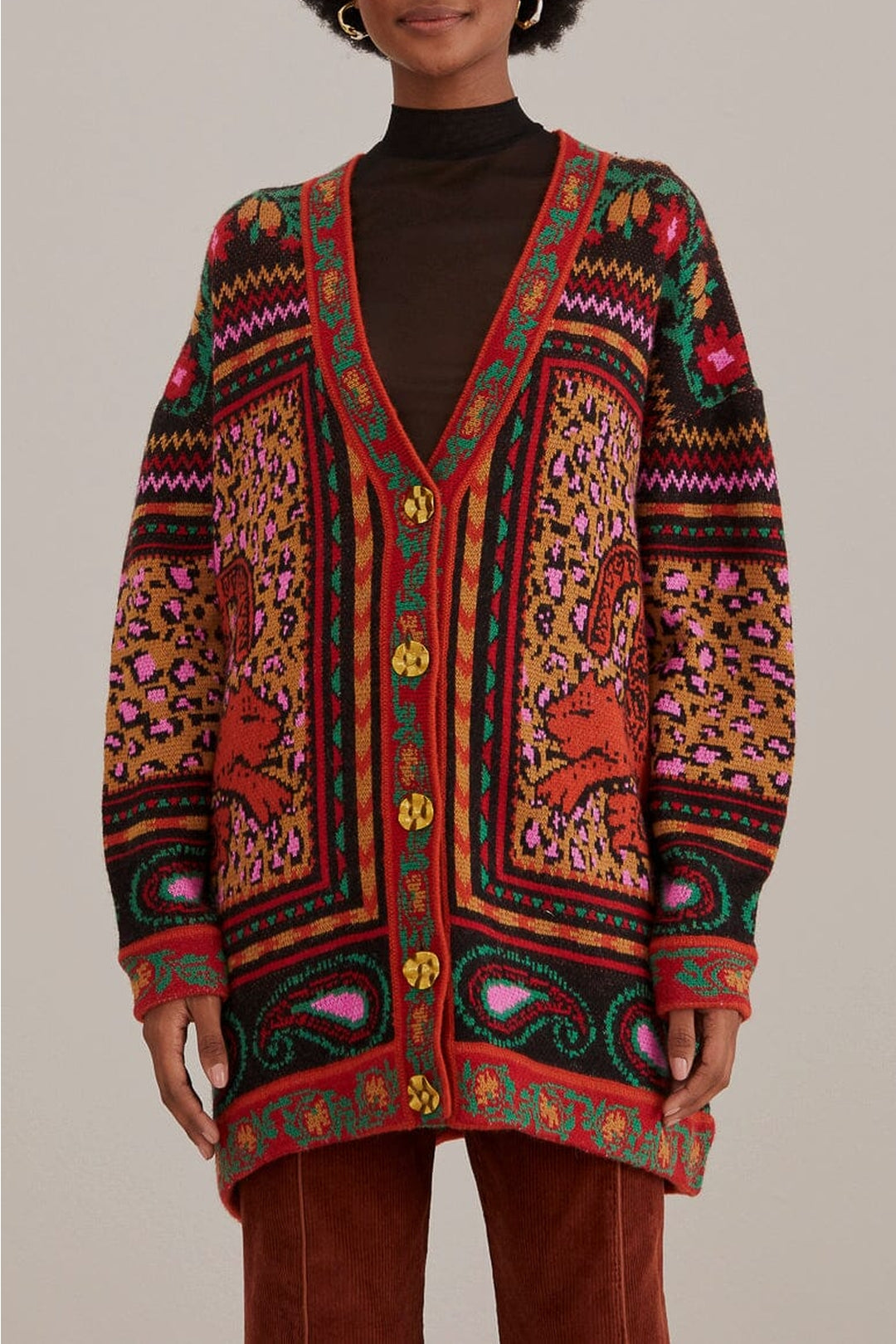 Cardigan en maille à imprimés - Marron