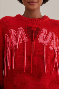 Pull à broderie Amour en maille - Rouge