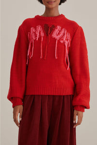 Pull à broderie Amour en maille - Rouge