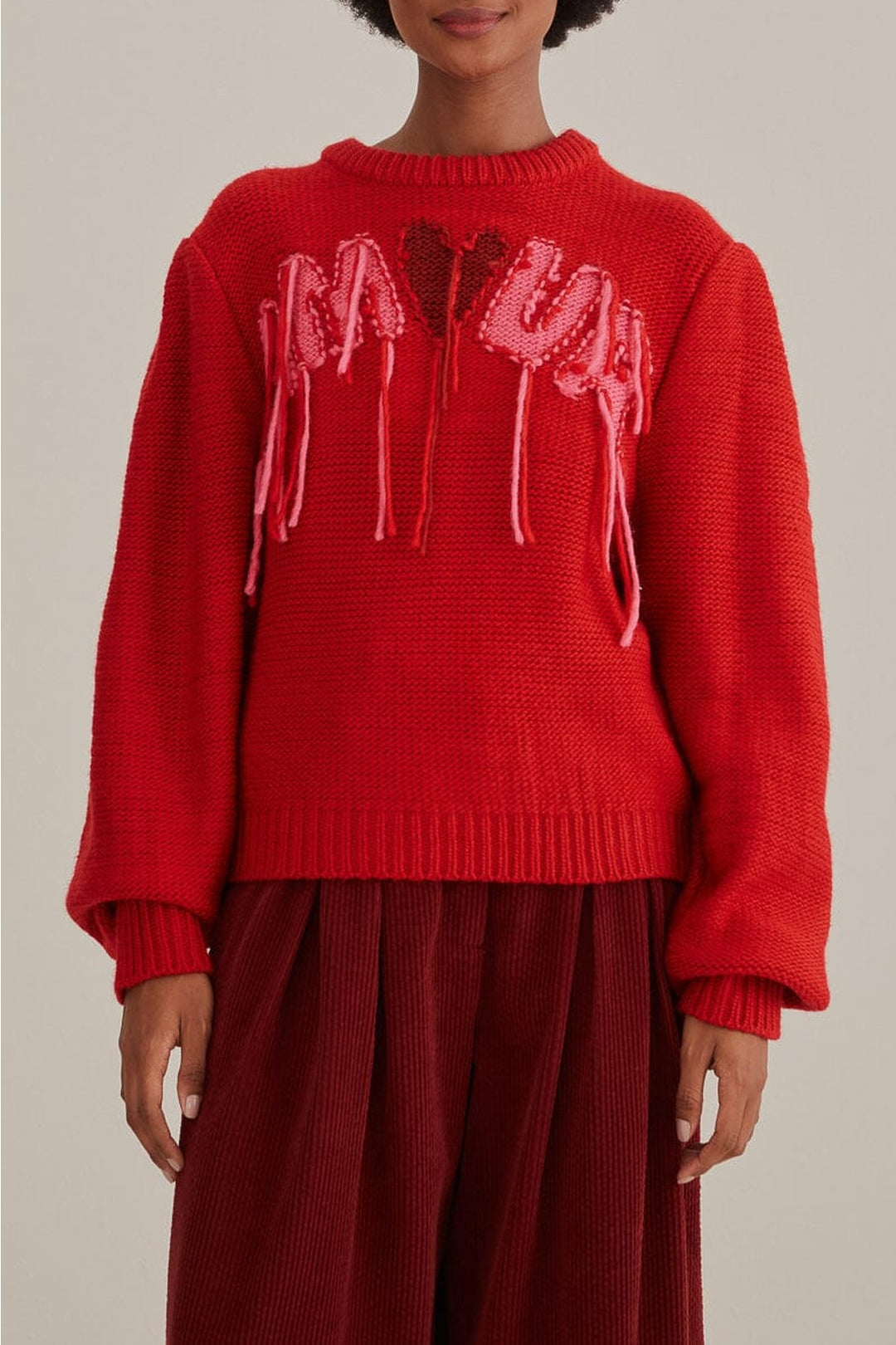 Pull à broderie Amour en maille - Rouge