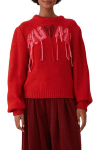 Pull à broderie Amour en maille - Rouge