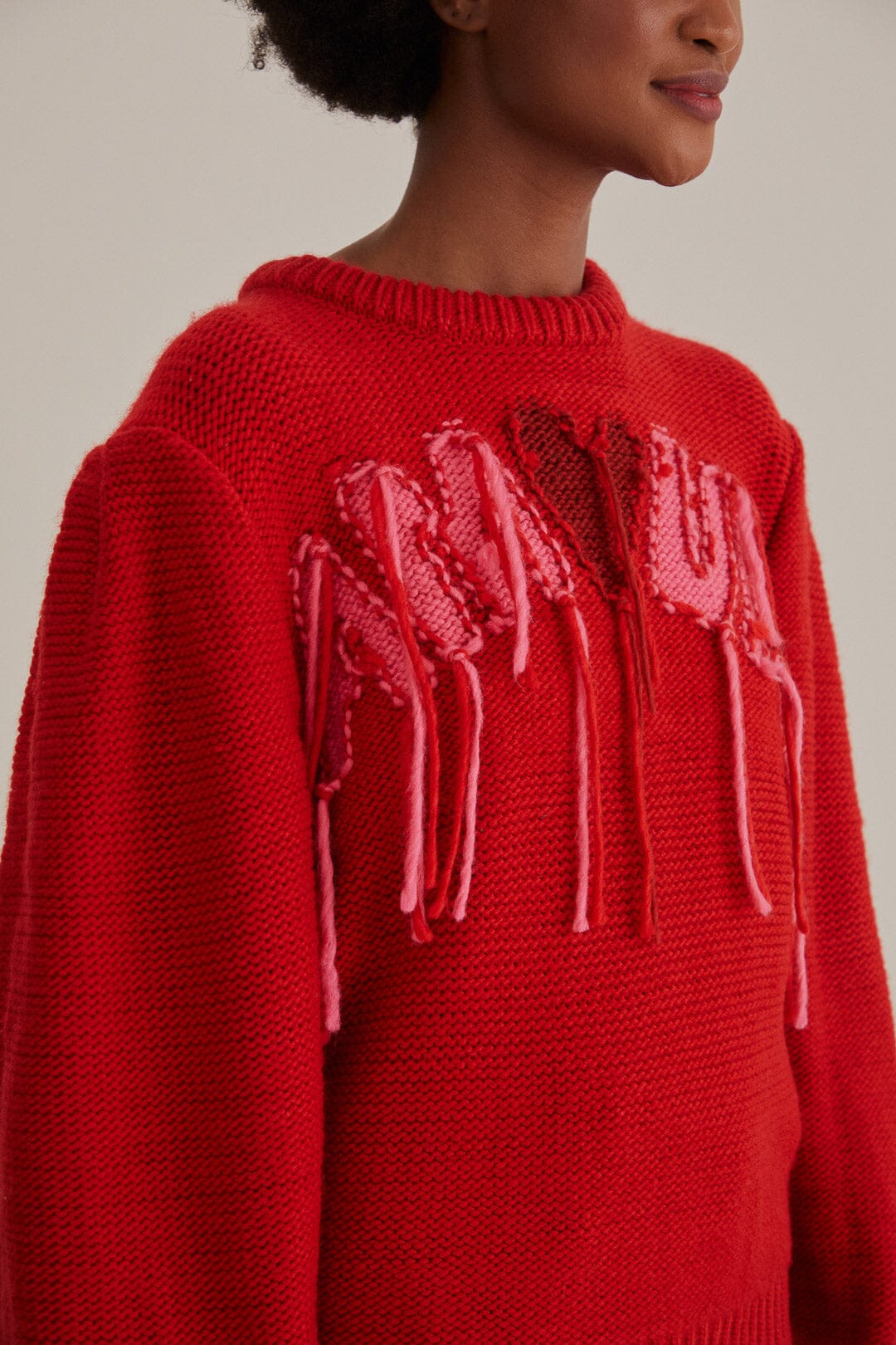 Pull à broderie Amour en maille - Rouge