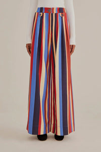 Pantalon large à rayures hivernales en coton - Multicolore