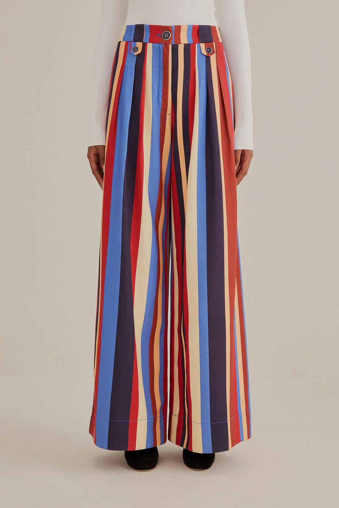 Pantalon large à rayures hivernales en coton - Multicolore