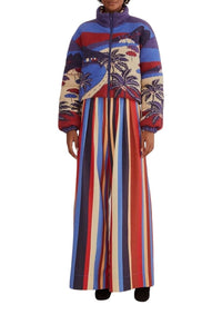 Pantalon large à rayures hivernales en coton - Multicolore