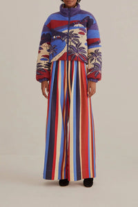 Pantalon large à rayures hivernales en coton - Multicolore