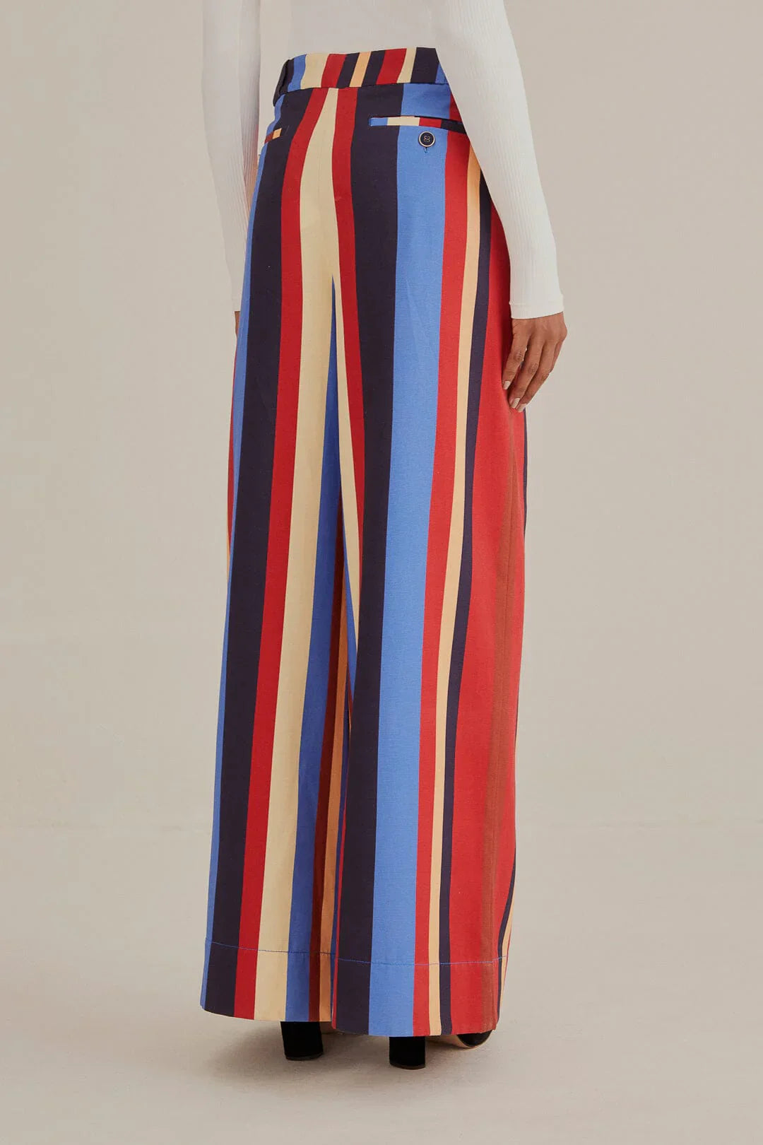 Pantalon large à rayures hivernales en coton - Multicolore