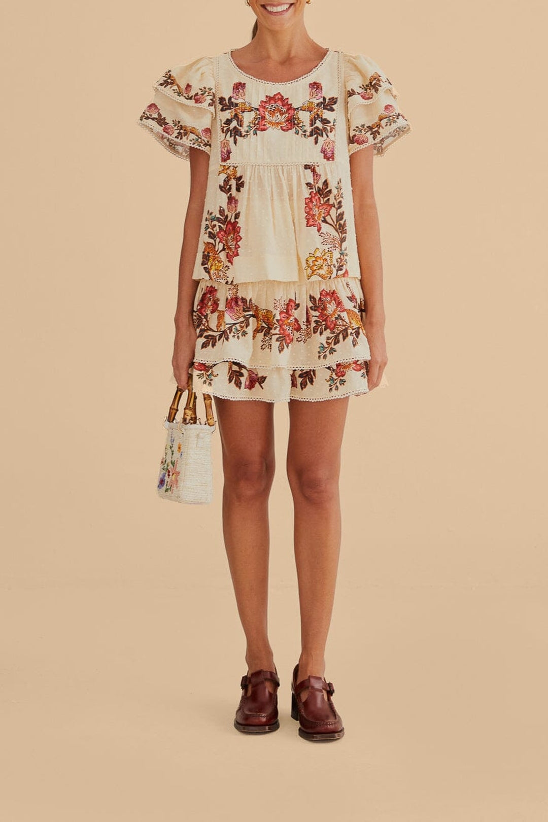 Mini jupe à fleurs Léopard en coton - Beige