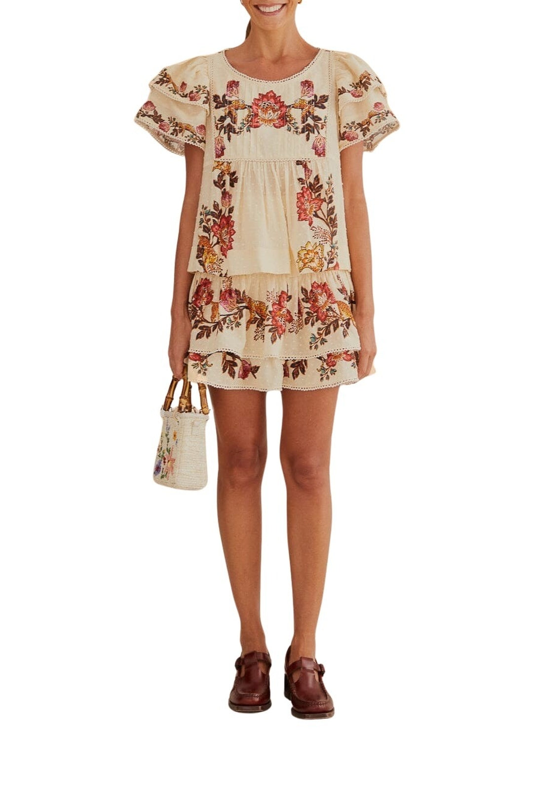 Mini jupe à fleurs Léopard en coton - Beige