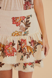 Mini jupe à fleurs Léopard en coton - Beige
