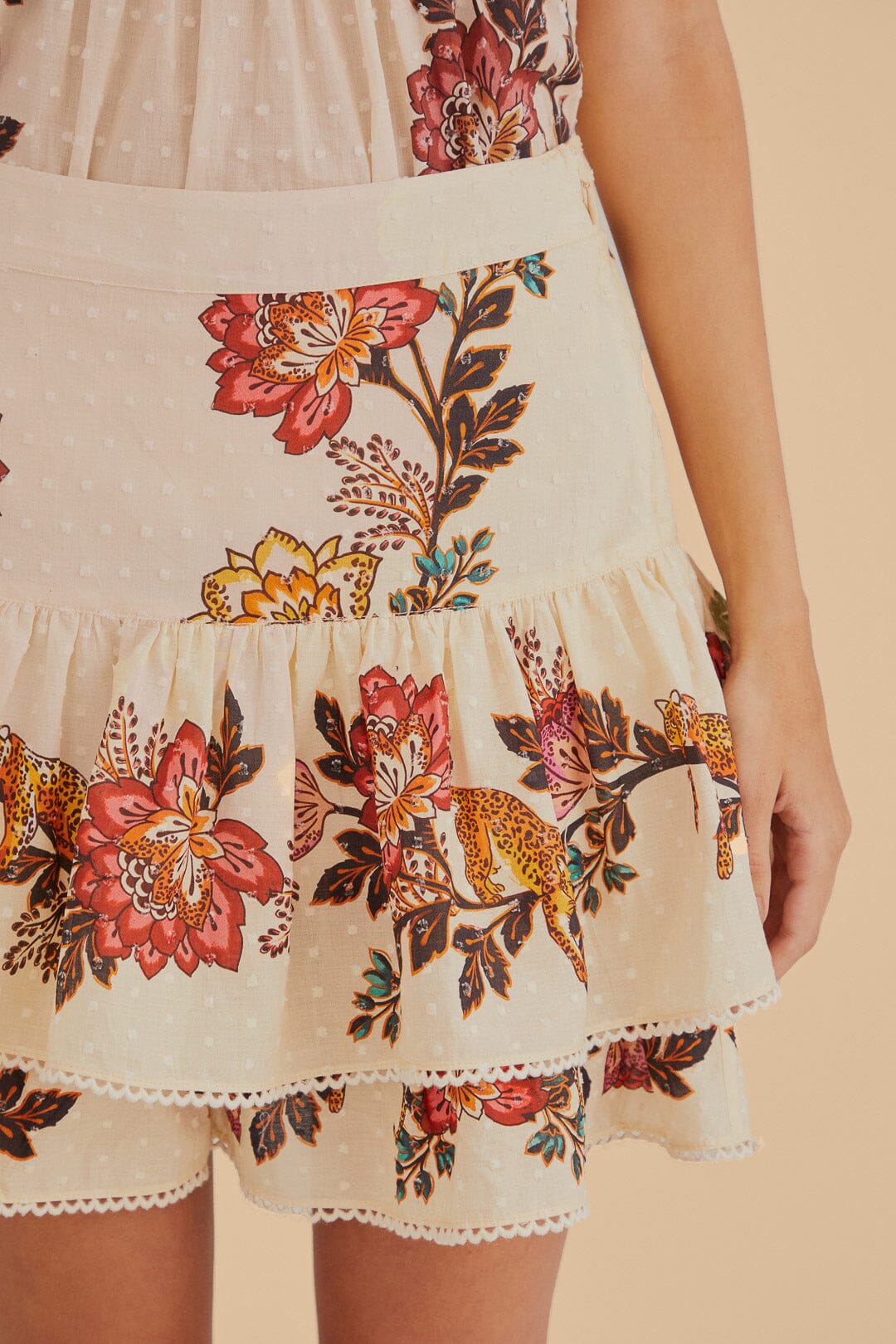 Mini jupe à fleurs Léopard en coton - Beige