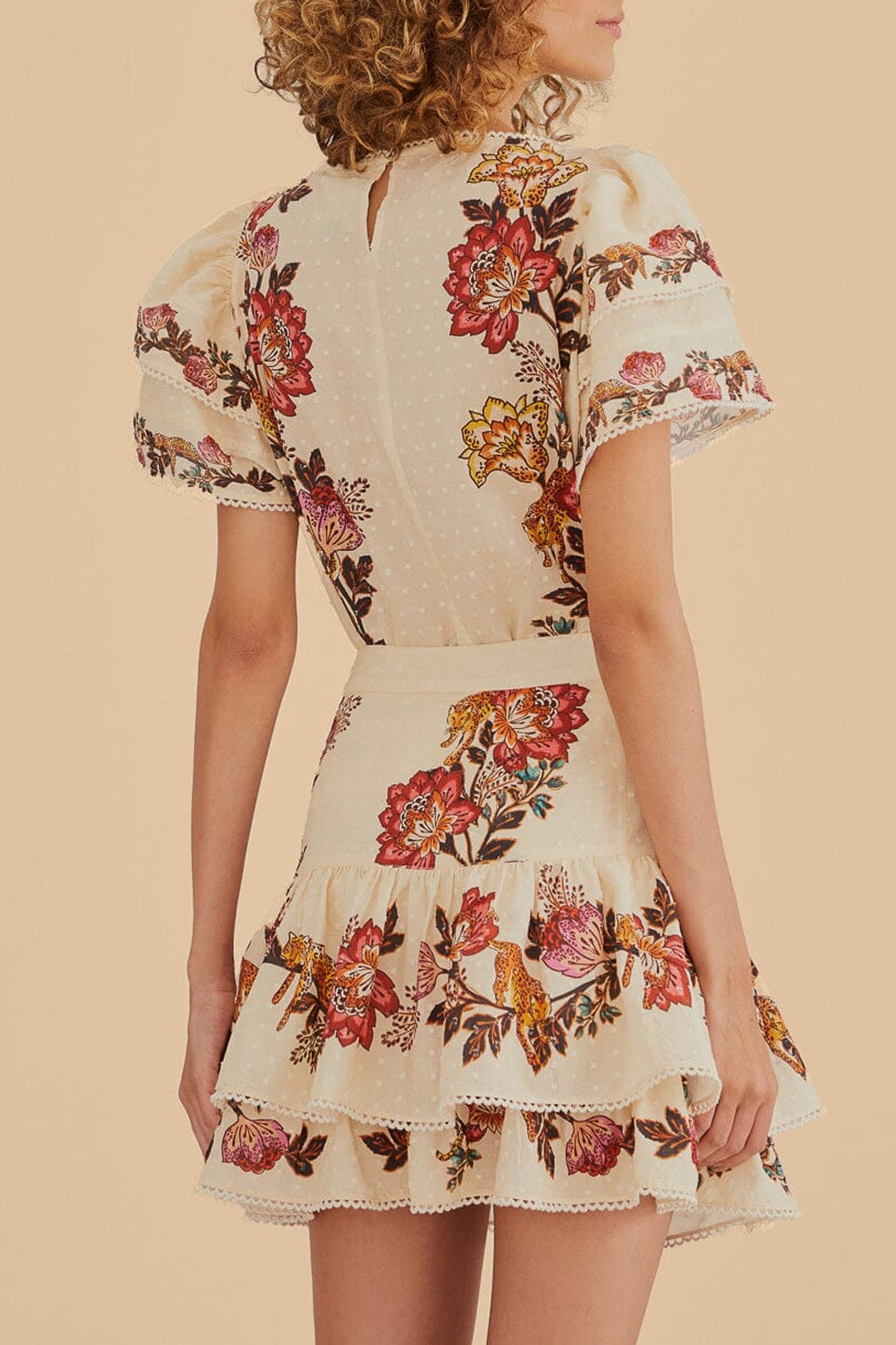 Mini jupe à fleurs Léopard en coton - Beige