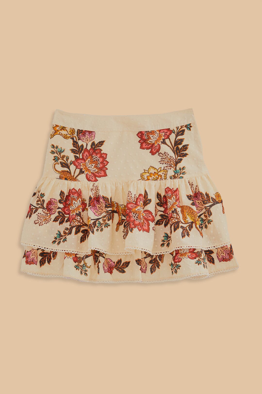 Mini jupe à fleurs Léopard en coton - Beige