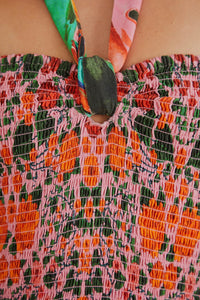 Robe midi sans manches à motif de feuilles en lin - Multicolore