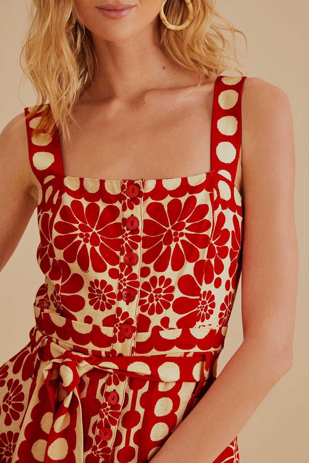 Combi-short Palerme sans manches en lin - Rouge