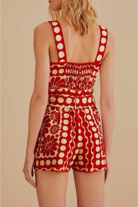 Combi-short Palerme sans manches en lin - Rouge