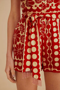 Combi-short Palerme sans manches en lin - Rouge