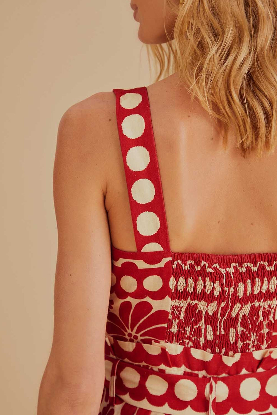 Combi-short Palerme sans manches en lin - Rouge