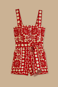 Combi-short Palerme sans manches en lin - Rouge