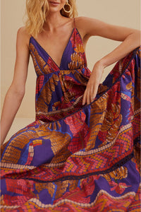 Robe longue sans manches Forest Mosaic en coton - Bleu