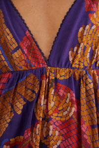 Robe longue sans manches Forest Mosaic en coton - Bleu