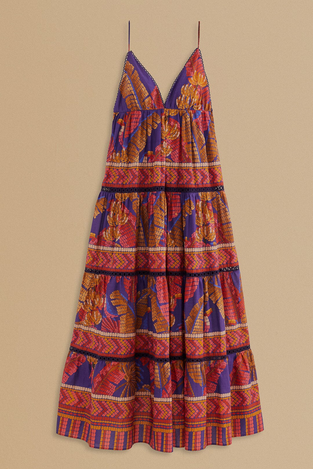 Robe longue sans manches Forest Mosaic en coton - Bleu