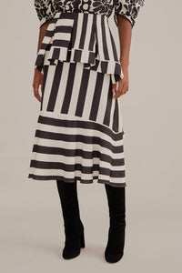 Jupe midi à rayures en coton - Noir