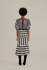 Jupe midi à rayures en coton - Noir