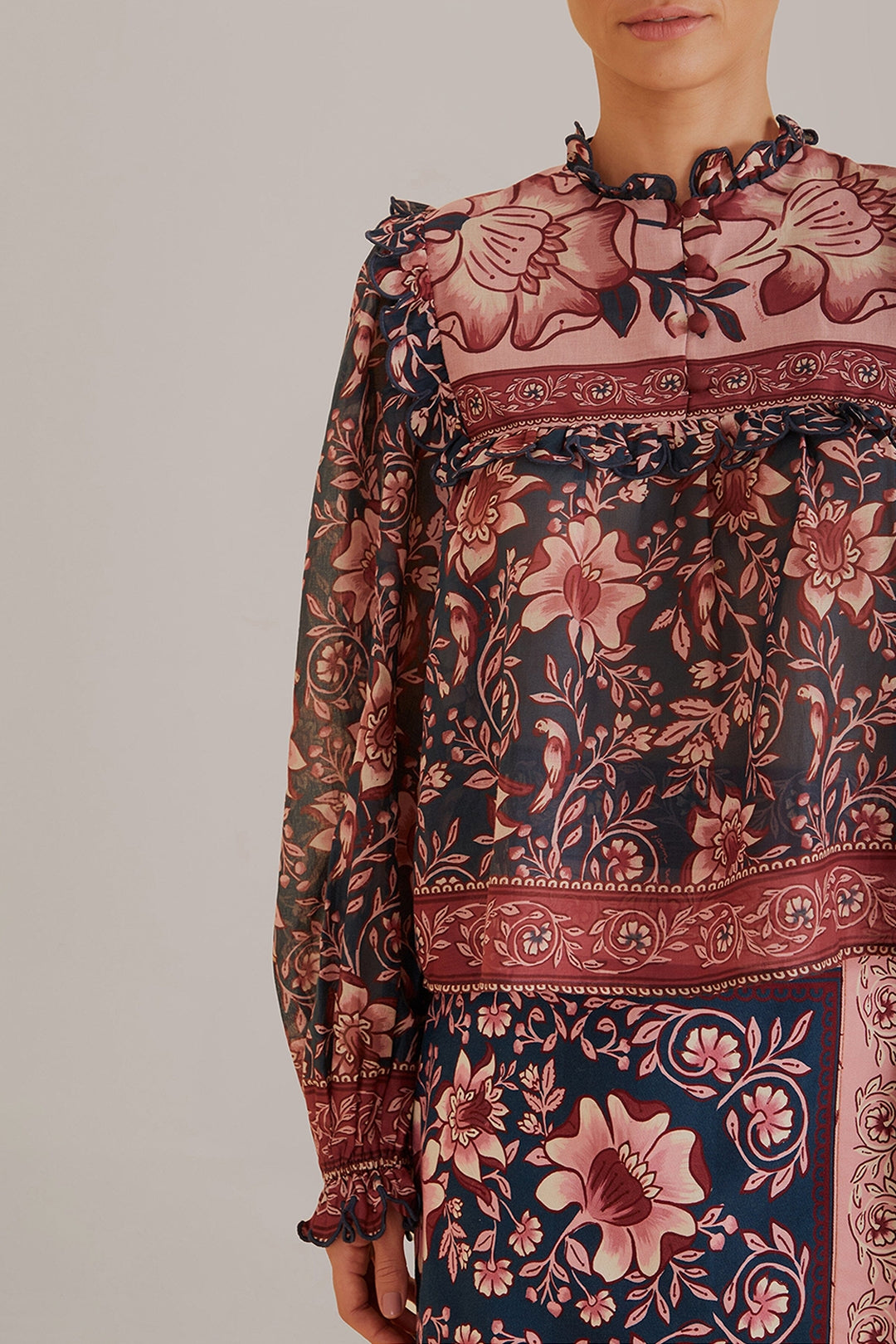 Blouse Ainika Charm à manches longues en coton - Rose