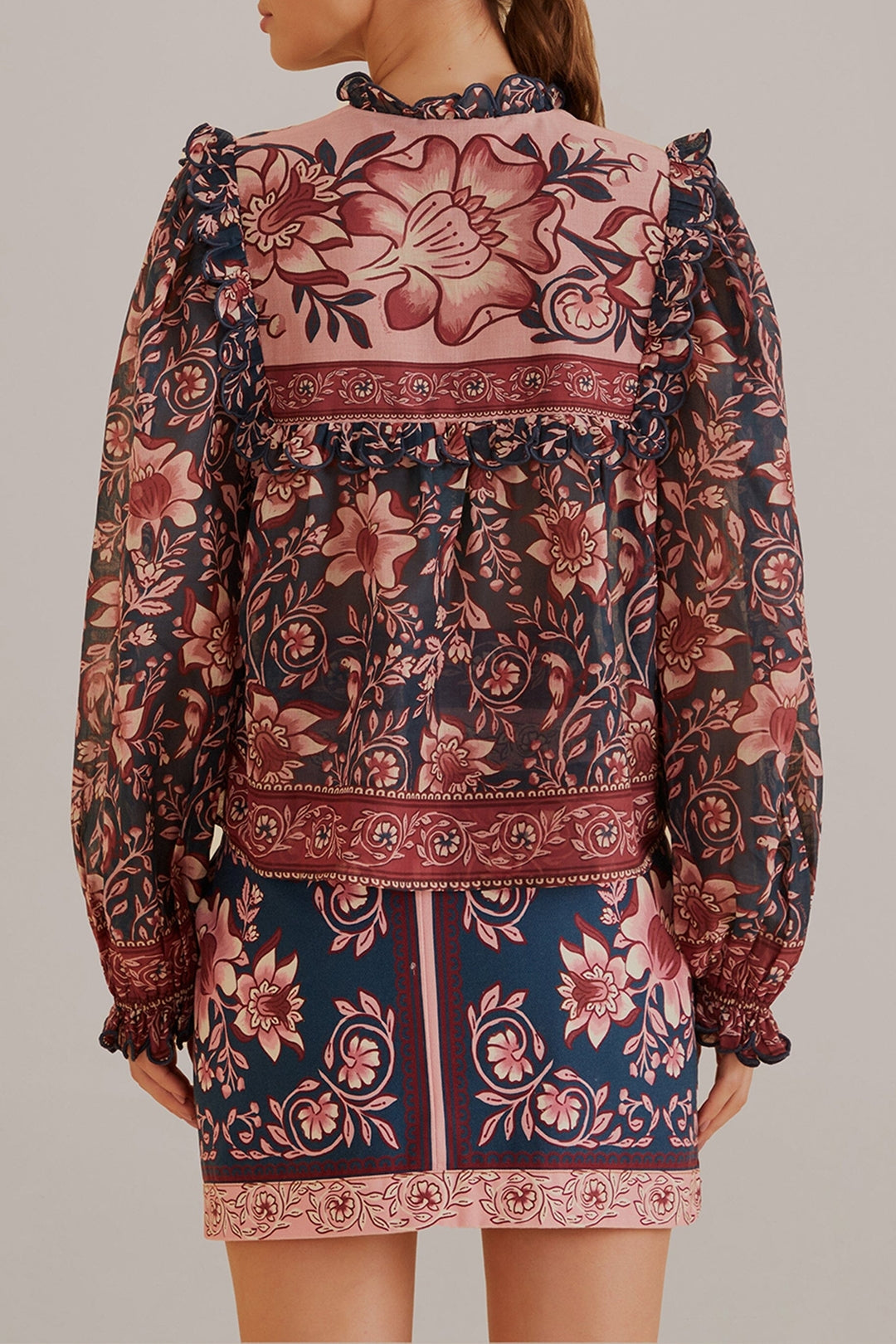 Blouse Ainika Charm à manches longues en coton - Rose
