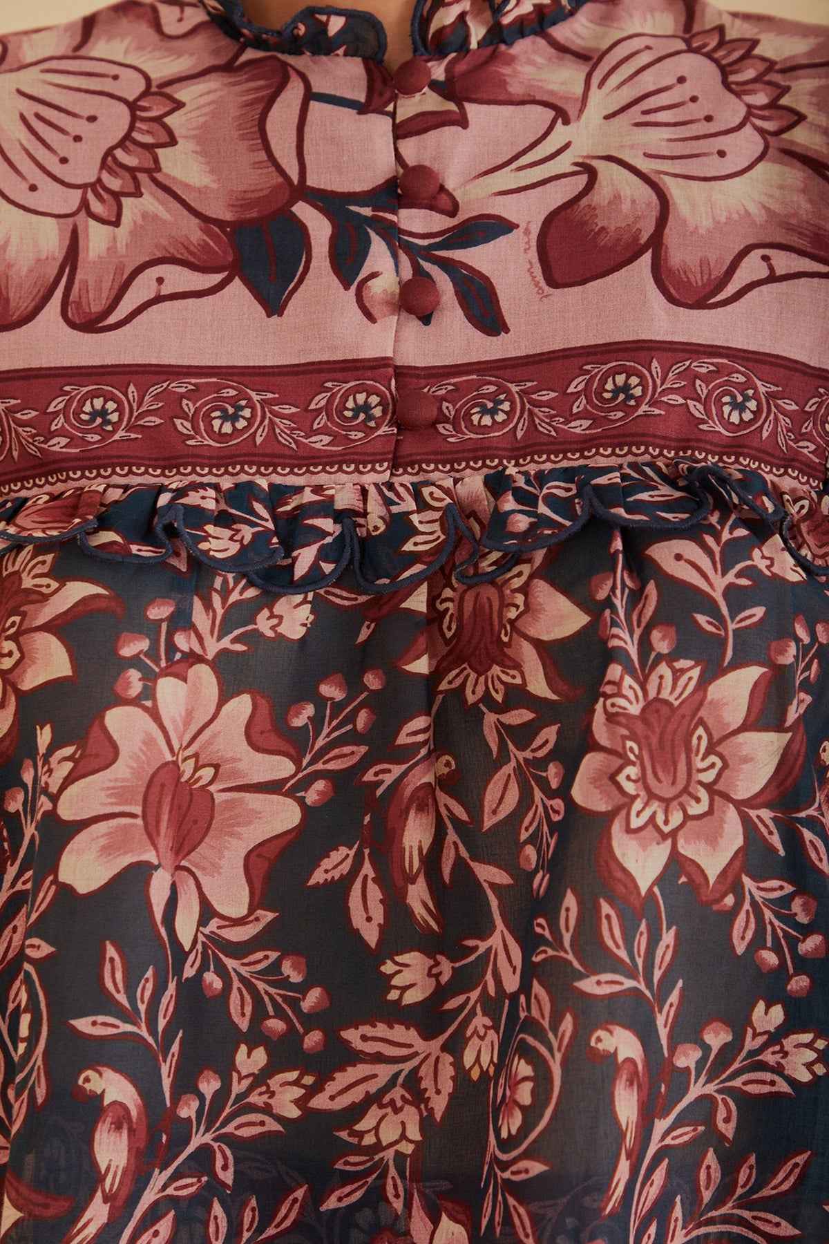 Blouse Ainika Charm à manches longues en coton - Rose