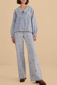 Pantalon en denim brodé - Bleu