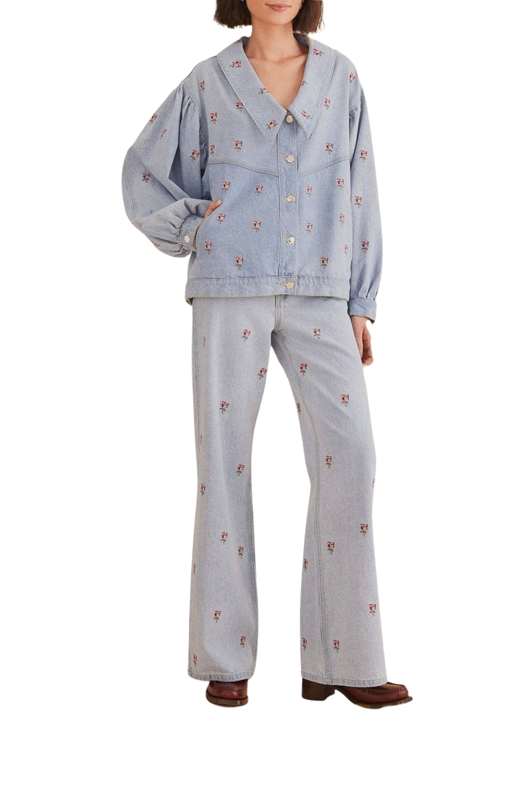 Pantalon en denim brodé - Bleu