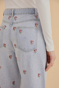 Pantalon en denim brodé - Bleu