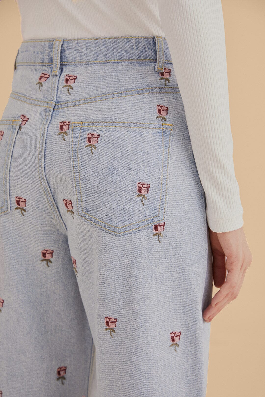 Pantalon en denim brodé - Bleu