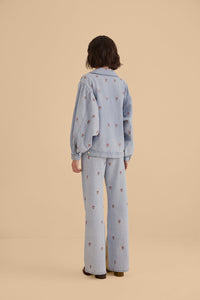 Pantalon en denim brodé - Bleu
