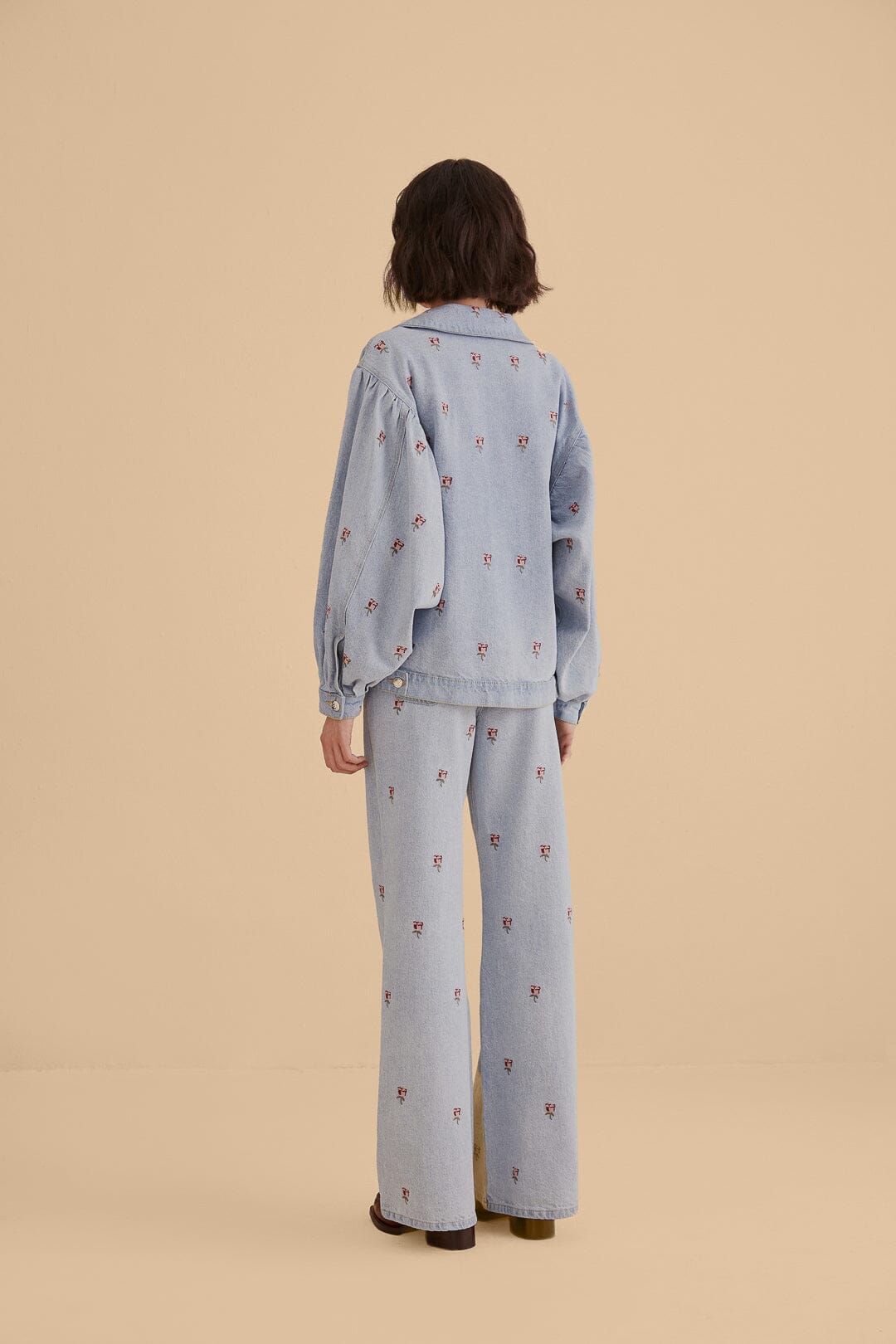 Pantalon en denim brodé - Bleu