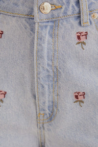 Pantalon en denim brodé - Bleu